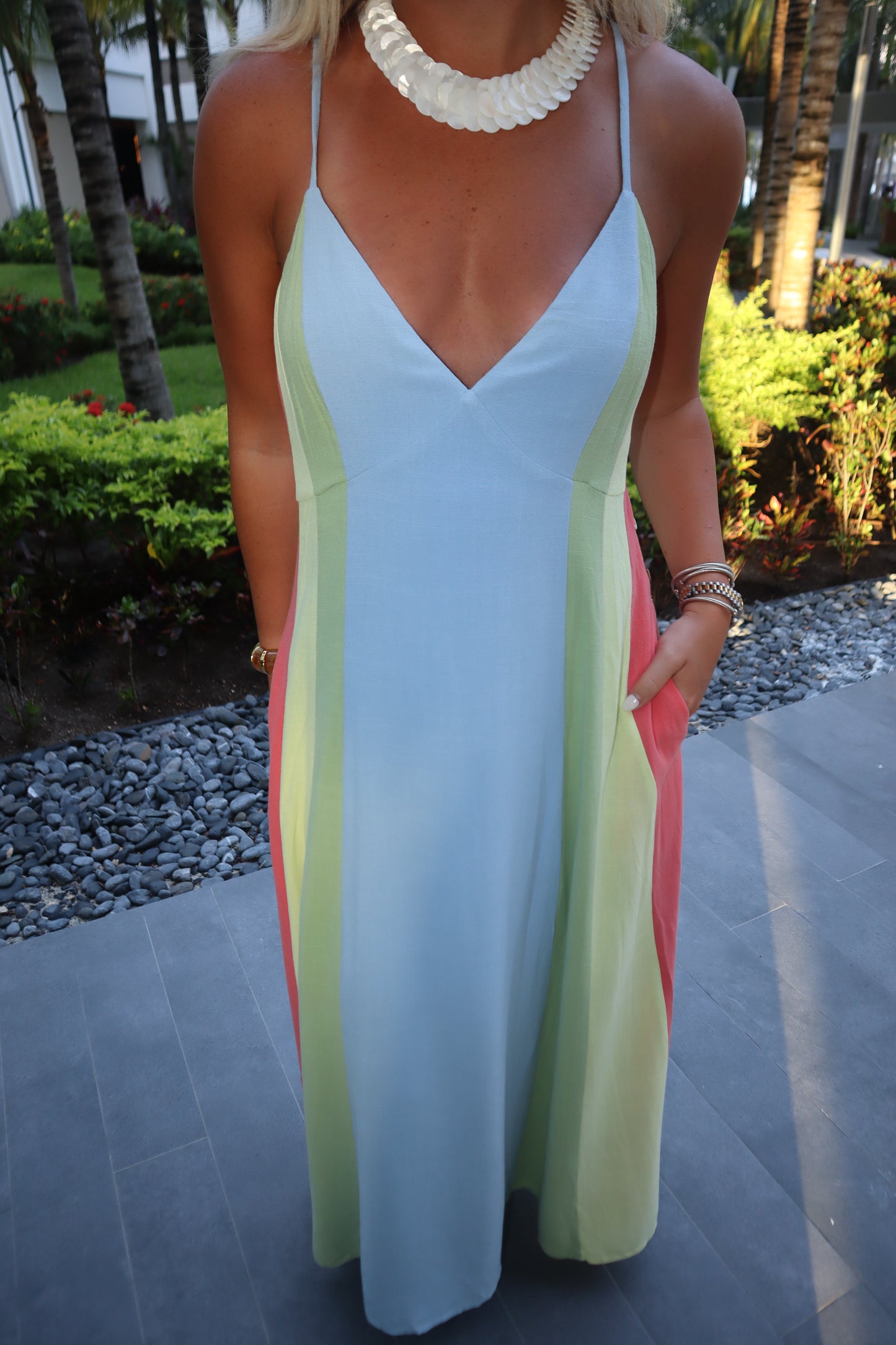 Baja Rainbow Stripe Maxi Dress