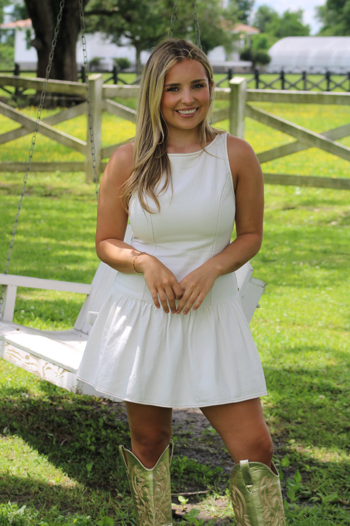 Grace Denim Dress- WHITE
