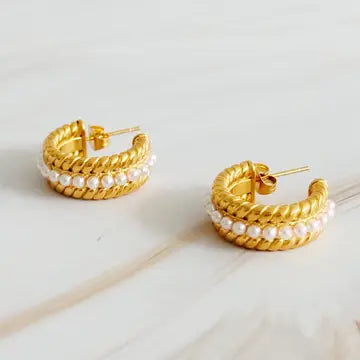 Pearl and Gold Hoops