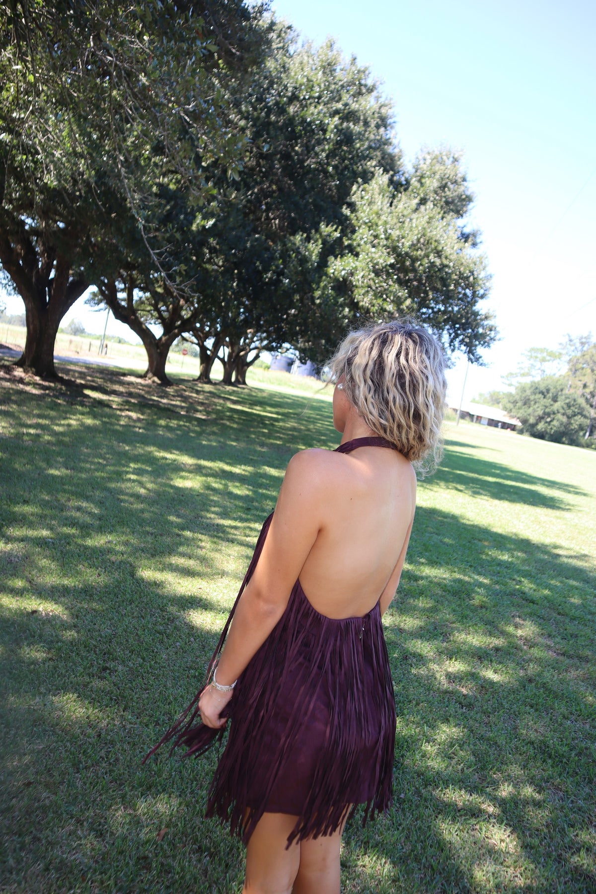 Cider Fringe Mini Dress- Dark Cherry