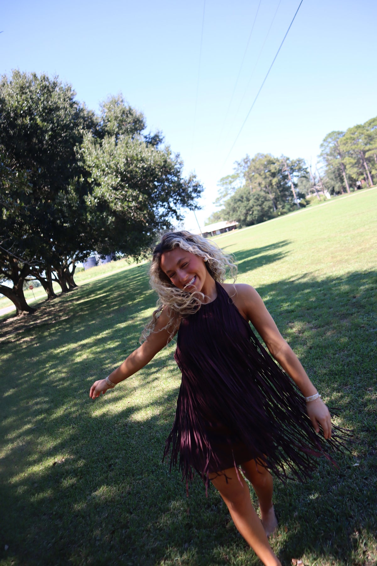 Cider Fringe Mini Dress- Dark Cherry