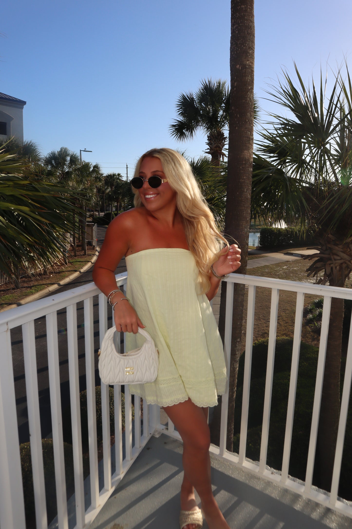 Palms Mini Dress- Light Yellow