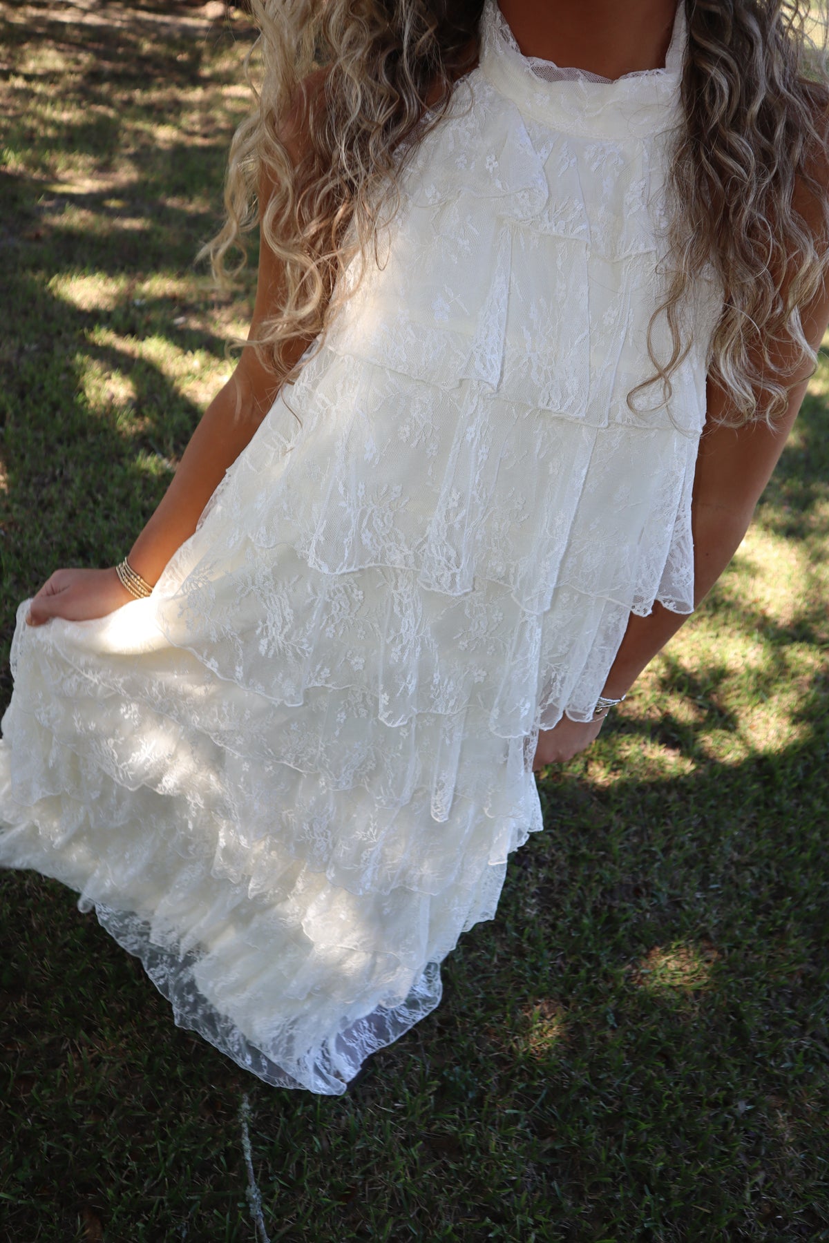 Swan Lace Maxi Dress- Cream