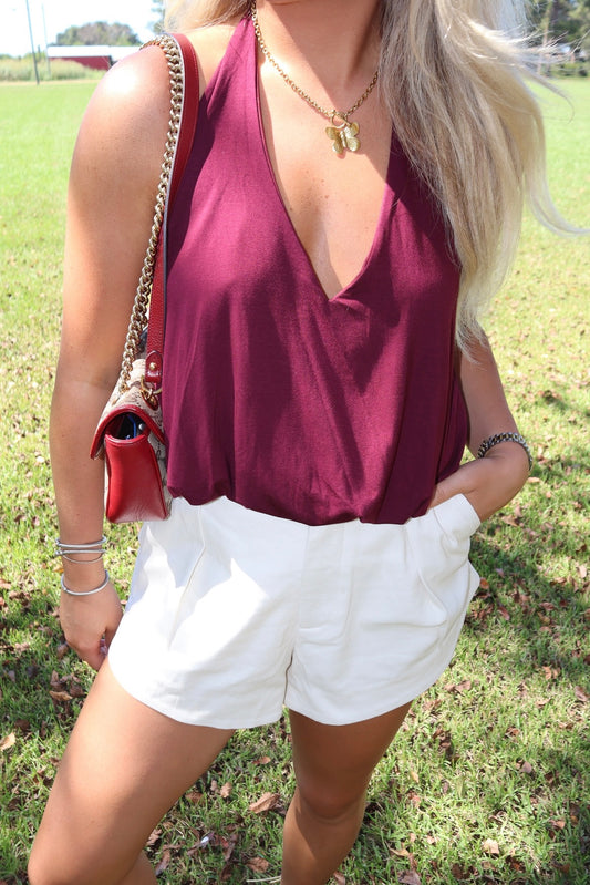 B.O.W. Halter Top- Wine