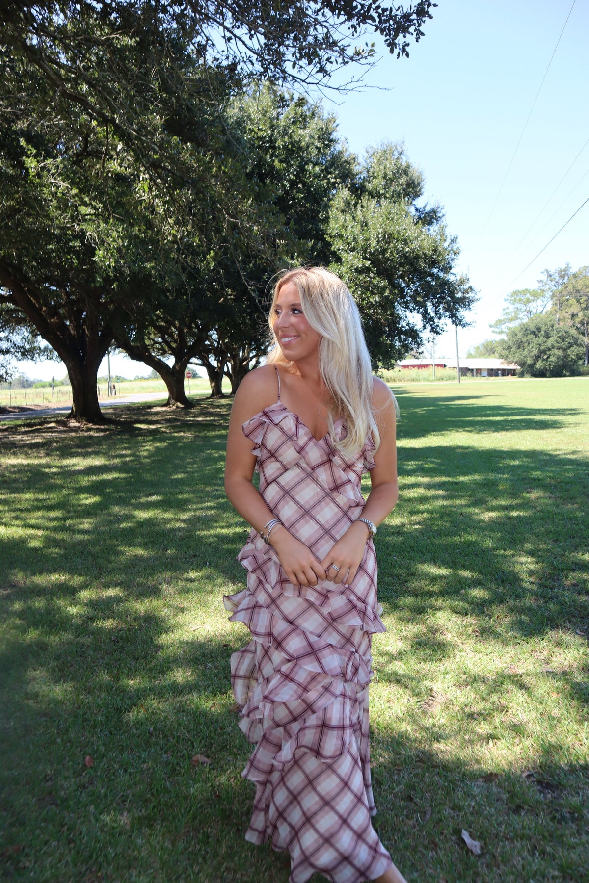 Cedar Plaid Maxi Dress- Ruffles