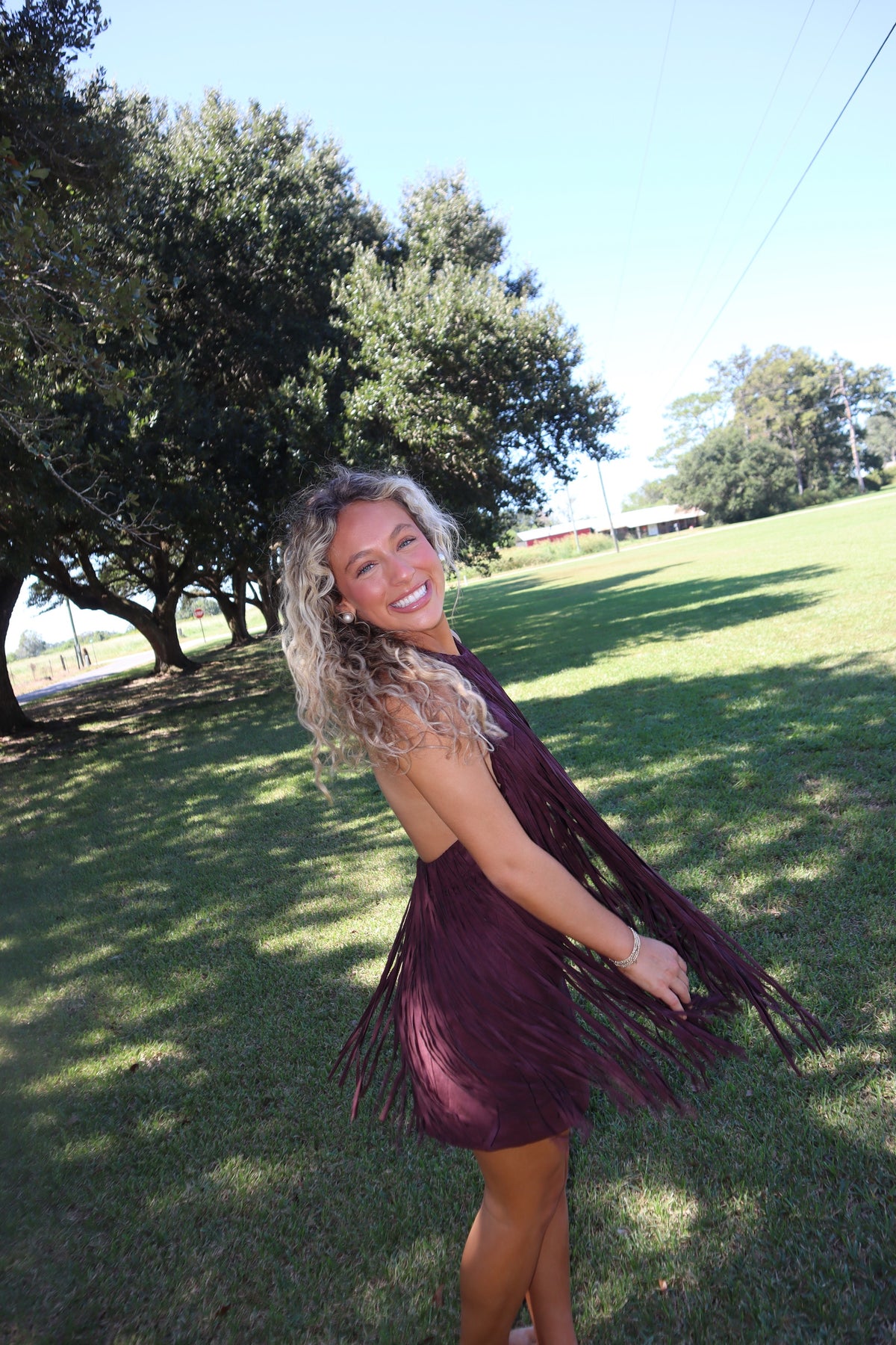 Cider Fringe Mini Dress- Dark Cherry