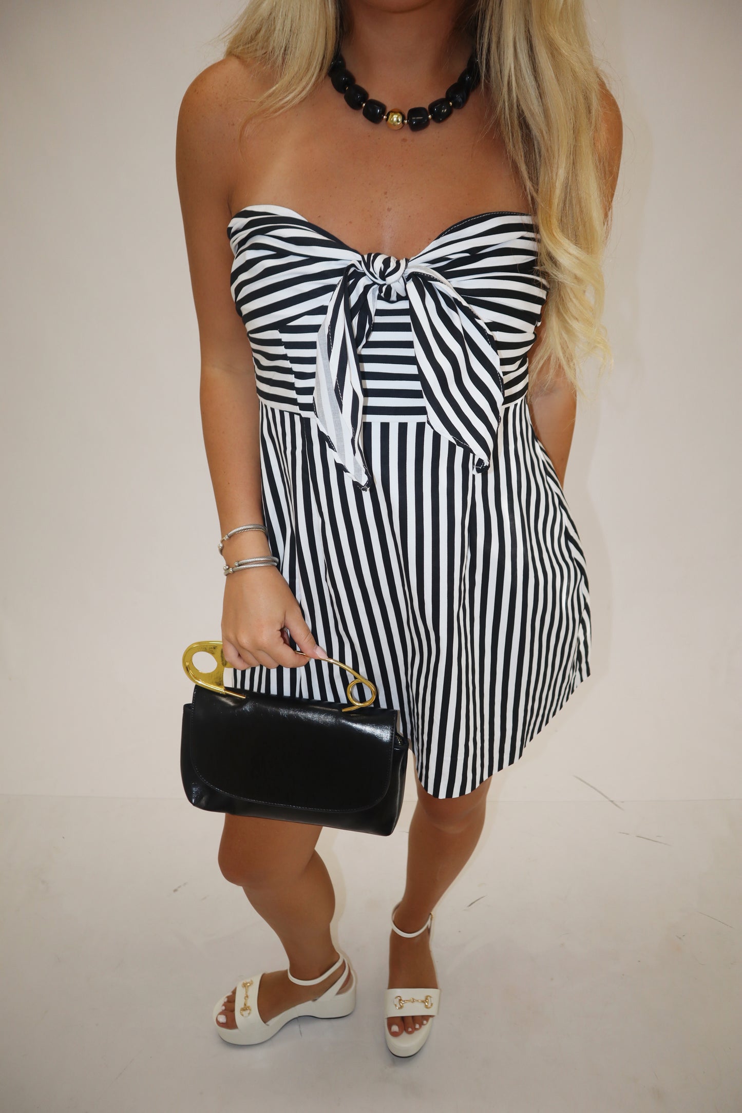 Colonels Mini Dress- Black/White Stripe