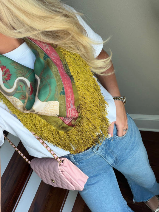 PREORDER! Crane Olive Fringe Scarf- SHIPS MIDDLE OF OCTOBER!!
