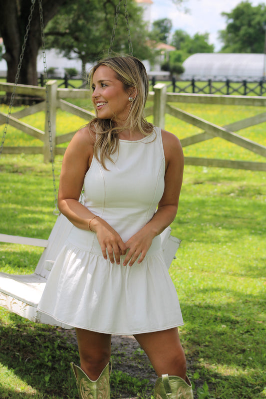 Grace Denim Dress- WHITE