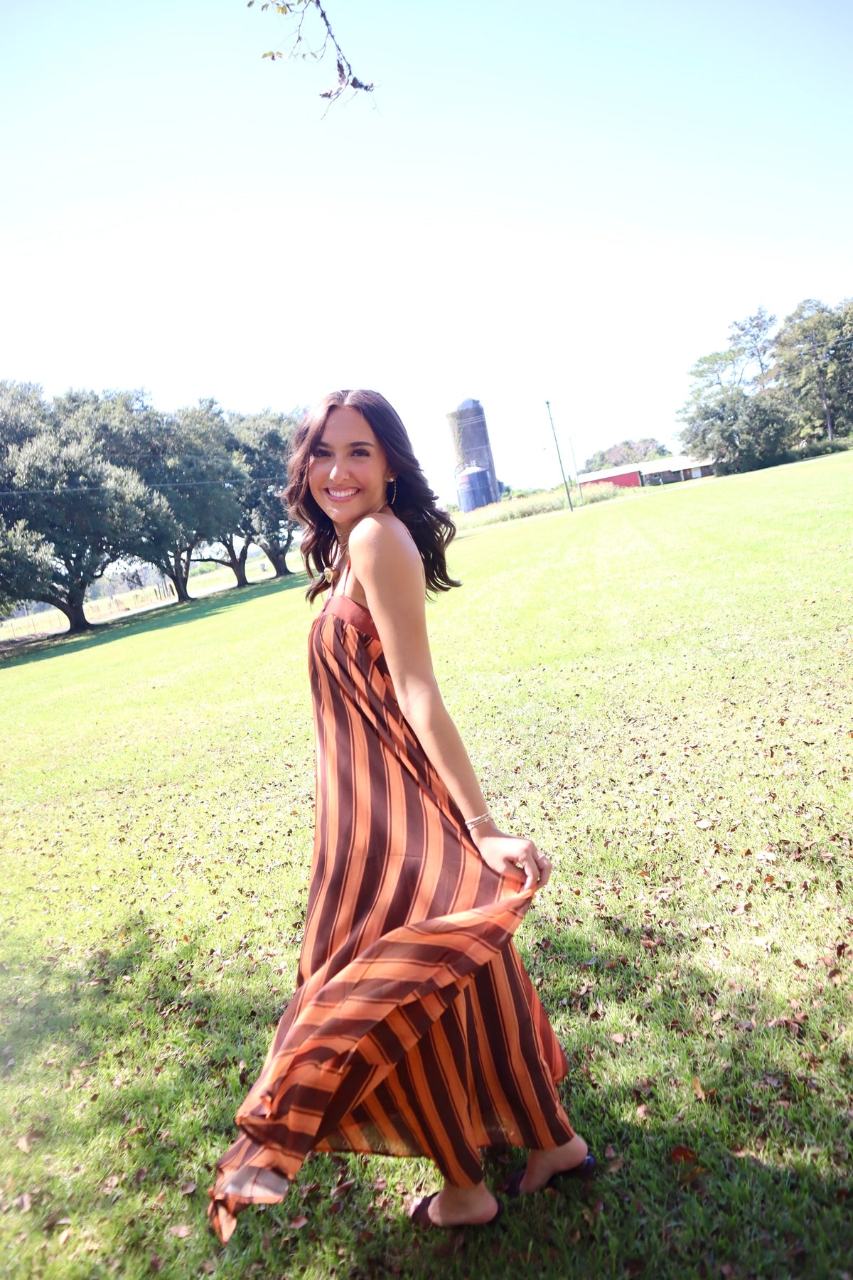 Maple Maxi Dress- Orange/Brown Striped