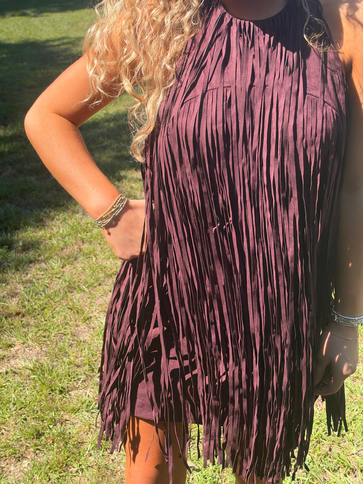 Cider Fringe Mini Dress- Dark Cherry