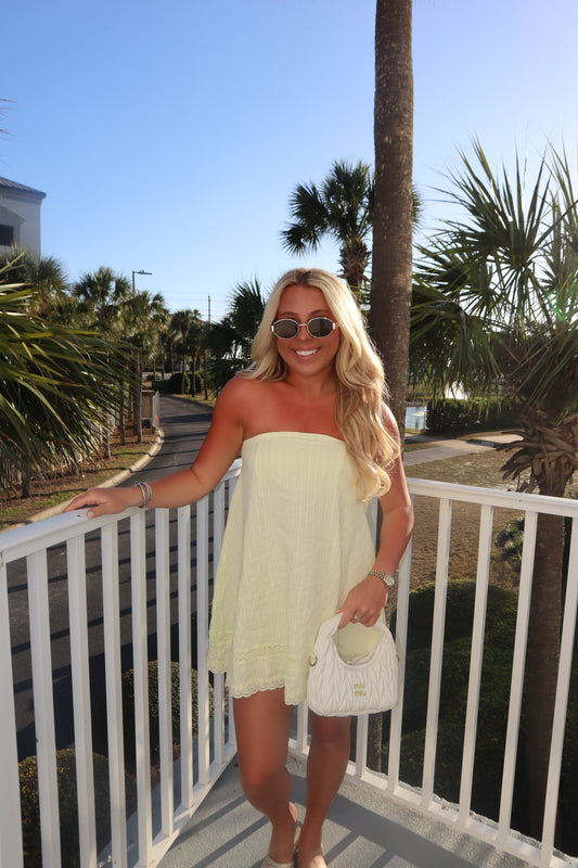 Palms Mini Dress- Light Yellow