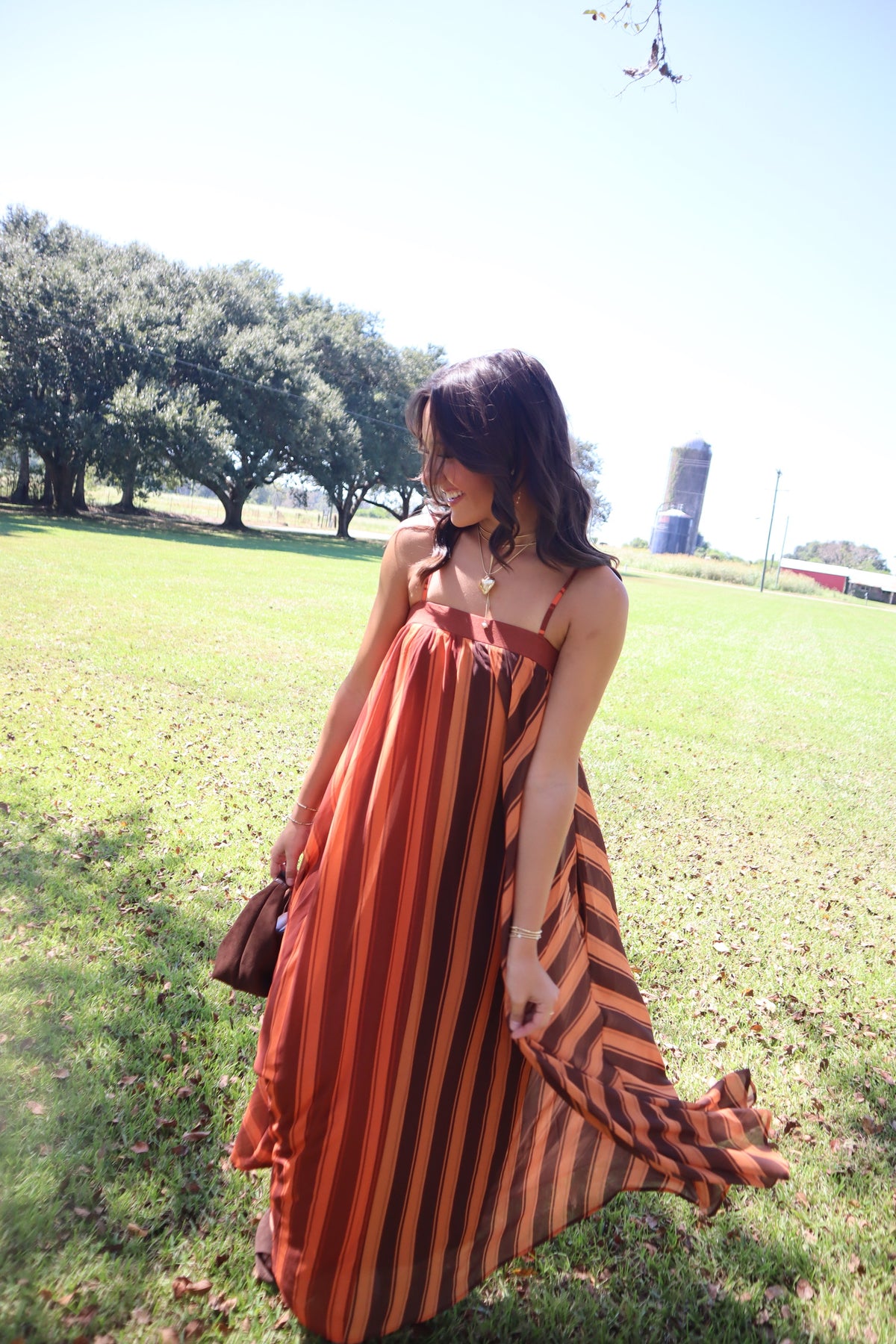 Maple Maxi Dress- Orange/Brown Striped