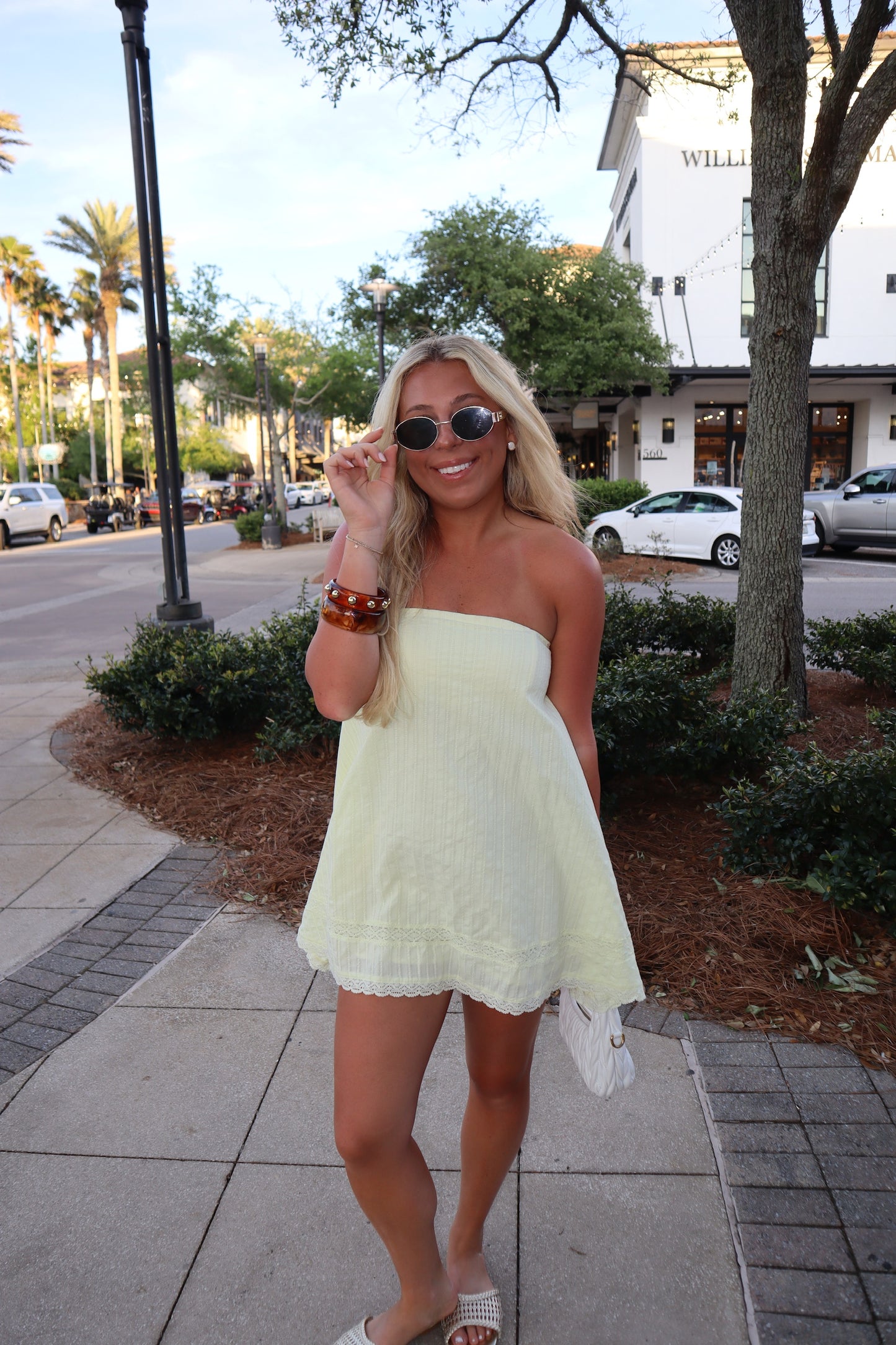 Palms Mini Dress- Light Yellow