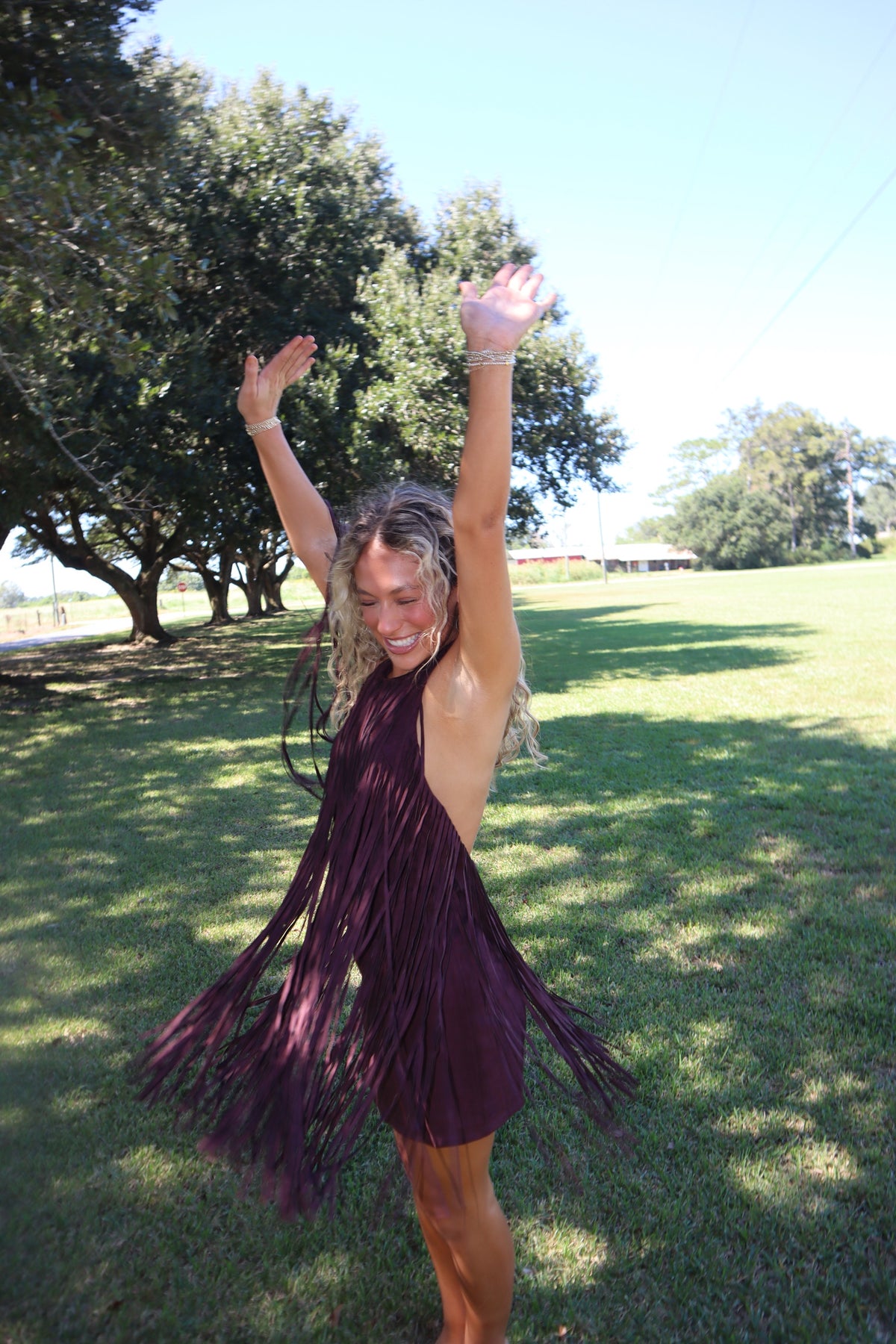 Cider Fringe Mini Dress- Dark Cherry