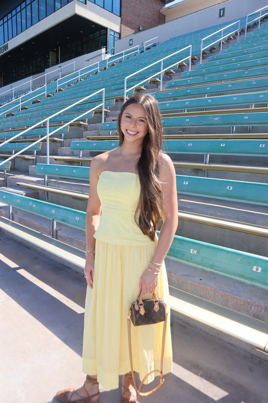 Kickoff Maxi Dress- Yellow Strapless